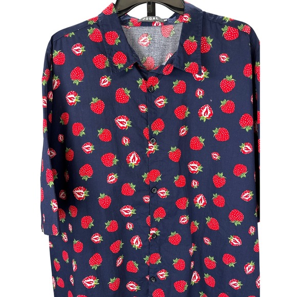 JOGAL XXXL Mens Shirt Button Down Strawberry Print Short Sleeve Casual Fun Print - Picture 3 of 11